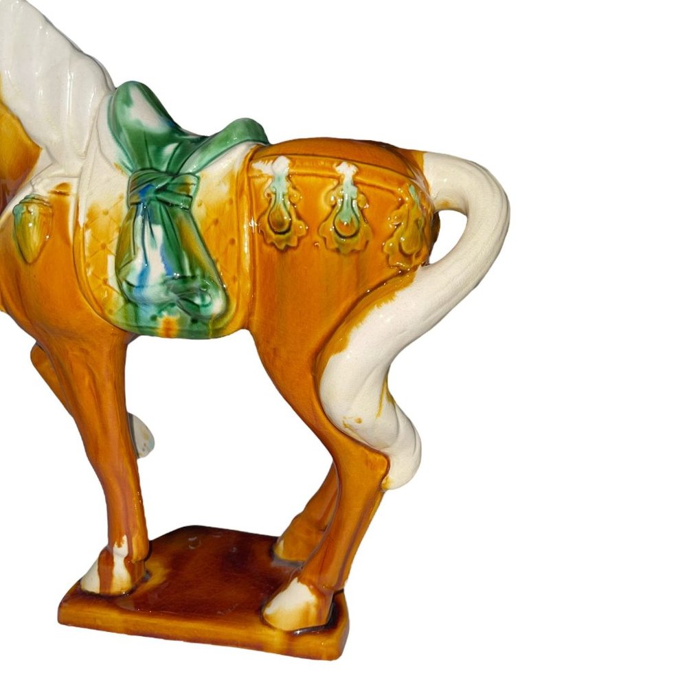 Unbranded Ceramic Horse Trotting Statue Brown Green 13" High Decor Equestrian - Picture 3 of 12